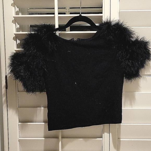 Tops - Vintage 60s wool crop top with ostridge feathers